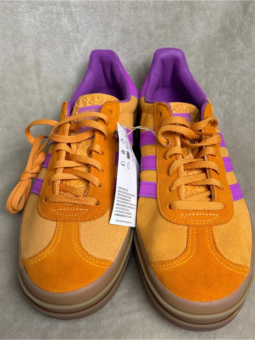 adidas Gazelle Women's Orange Suede Sneakers with Purple Accents 8.5
